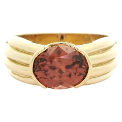 Solid 14k Yellow Gold 5.21ct Oval Orangy Pink Imperial Zircon Half Bezel Ring