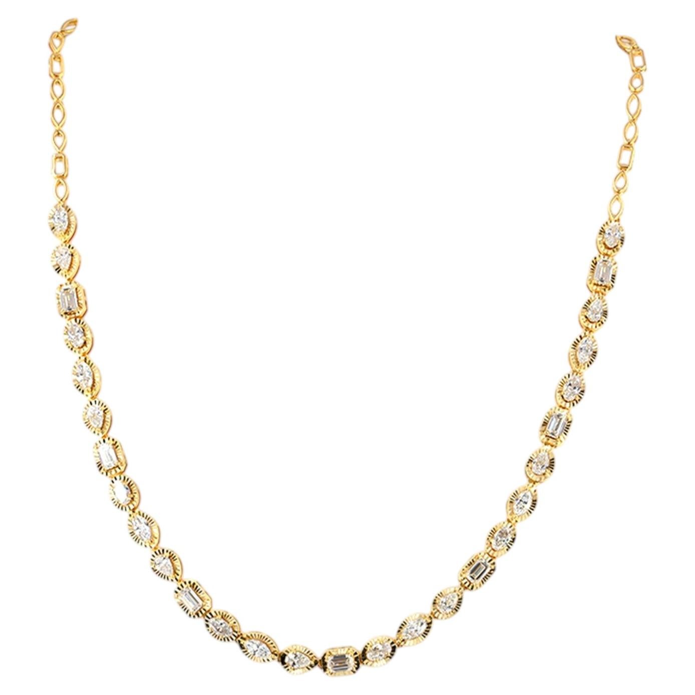 Collar de cadena de oro amarillo macizo de 14K con diamantes naturales de 6,2 g/SI y tallado múltiple