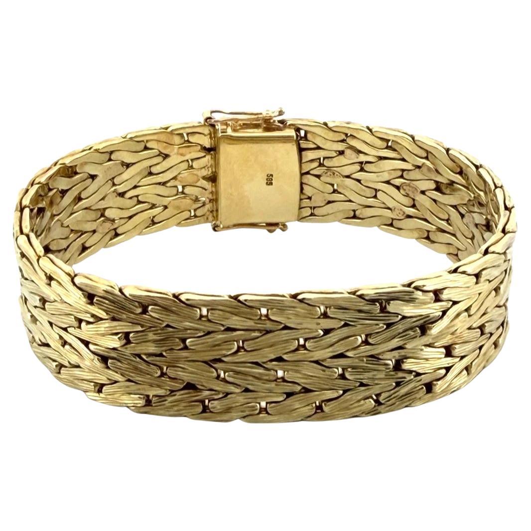 Bracelet en or jaune massif 14K 97.88 grammes 18mm large Link texturé