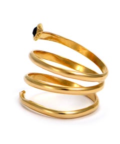 Solid 14 Karat Yellow Gold Antique Genuine Garnet Coil Snake Ring 2.4g