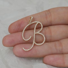 Solid 14K Yellow Gold B Initial Pendant Natural Diamond B Letter Charm Jewelry