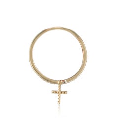 Solid 14k Yellow Gold Band Natural Pave Diamond Cross Eternity Ring Gift Jewelry
