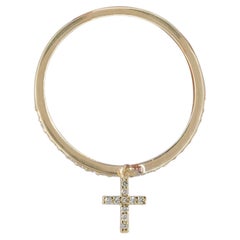 Solid 14k Yellow Gold Band Natural Pave Diamond Cross Eternity Ring Gift Jewelry