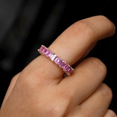 Solid 14k Yellow Gold Band Natural Pink Sapphire Gemstone Eternity Ring Jewelry