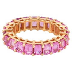 Solid 14k Yellow Gold Band Natural Pink Sapphire Gemstone Eternity Ring Jewelry