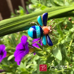 Solid 14 Karat Gold Bee Brooch W Lapis, Coral, and Turquoise & Ruby! 4.4 Grams