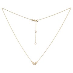 Solid 14k Yellow Gold Butterfly Charm Necklace Natural Diamond Fine Jewelry