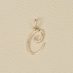 Solid 14K Yellow Gold C Letter Charm Natural Diamond Handmade Fine Jewelry