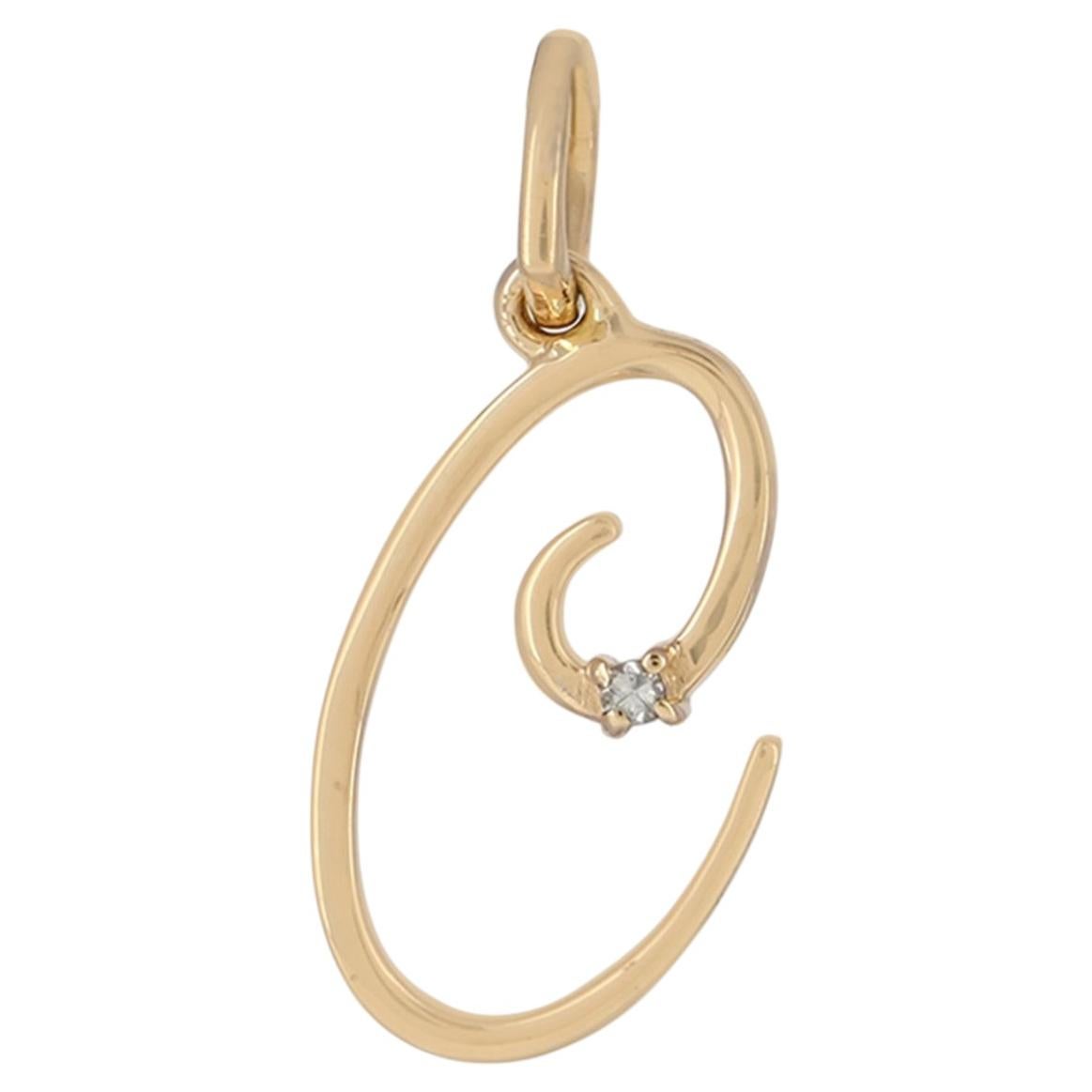 Solid 14K Yellow Gold C Letter Charm Natural Diamond Handmade Fine Jewelry