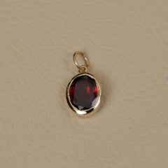 Solid 14k Yellow Gold Charm Pendant Natural Garnet Gemstone Fine Jewelry