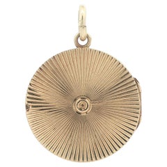 Solid 14k Yellow Gold Circle Round Dual Side Fluted Brilliant Locket Pendant