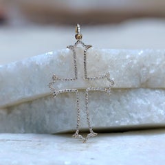 Solid 14k Yellow Gold Cross Charm Pendant Natural Pave Diamond Fine Jewelry