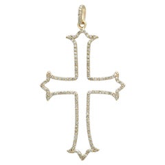 Solid 14k Yellow Gold Cross Charm Pendant Natural Pave Diamond Fine Jewelry