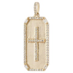 Charme en forme de croix en or jaune massif 14 carats, serti de diamants naturels en pavé