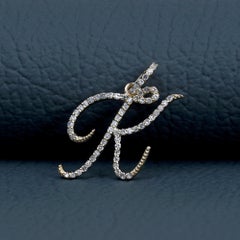 Solid 14k Yellow Gold Cursive K Initial Pendant Natural Diamond K Letter Charm