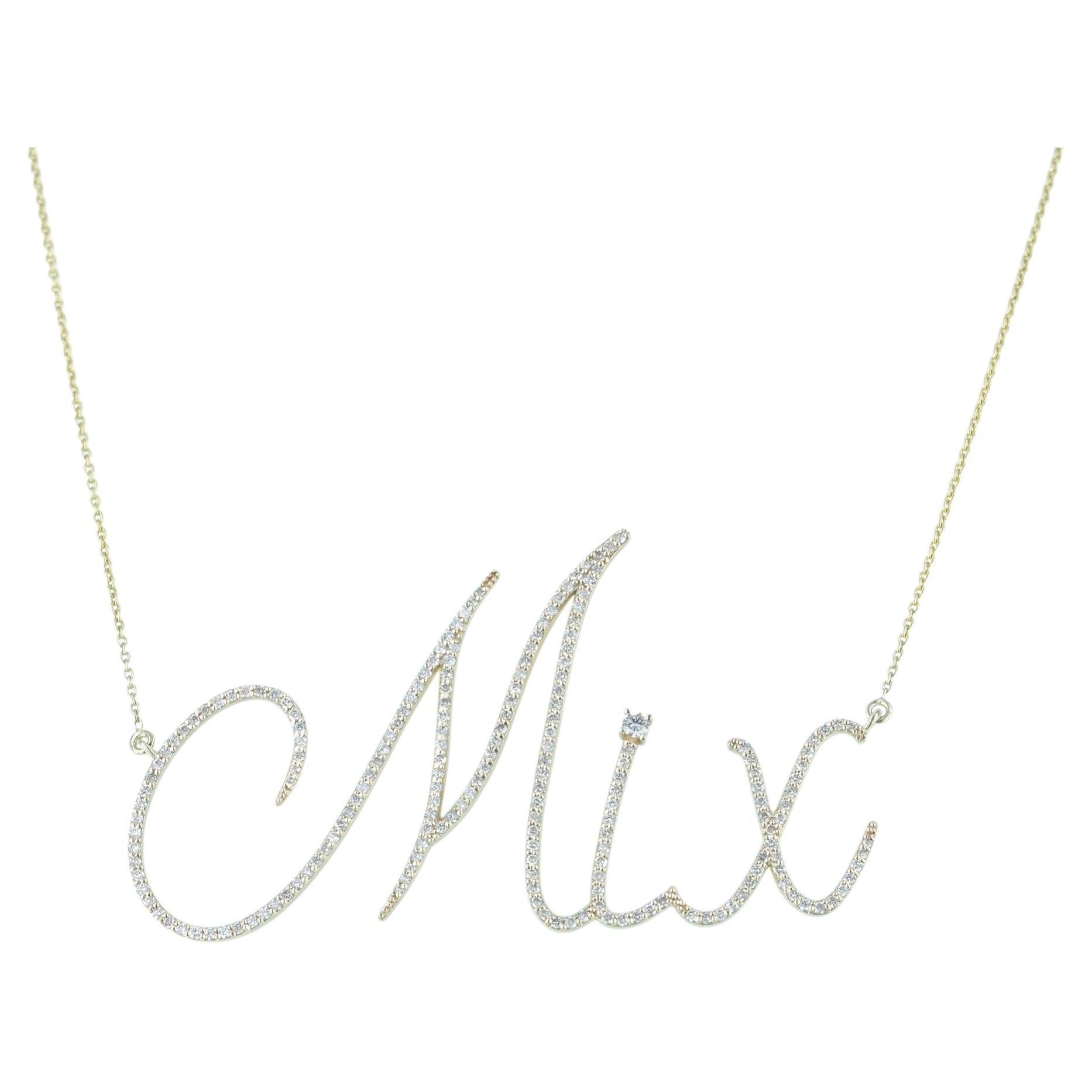 Solid 14k Yellow Gold Custom Diamond Cursive Nameplate Initial Necklace Jewelry