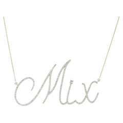 Solid 14k Yellow Gold Custom Diamond Cursive Nameplate Initial Necklace Jewelry