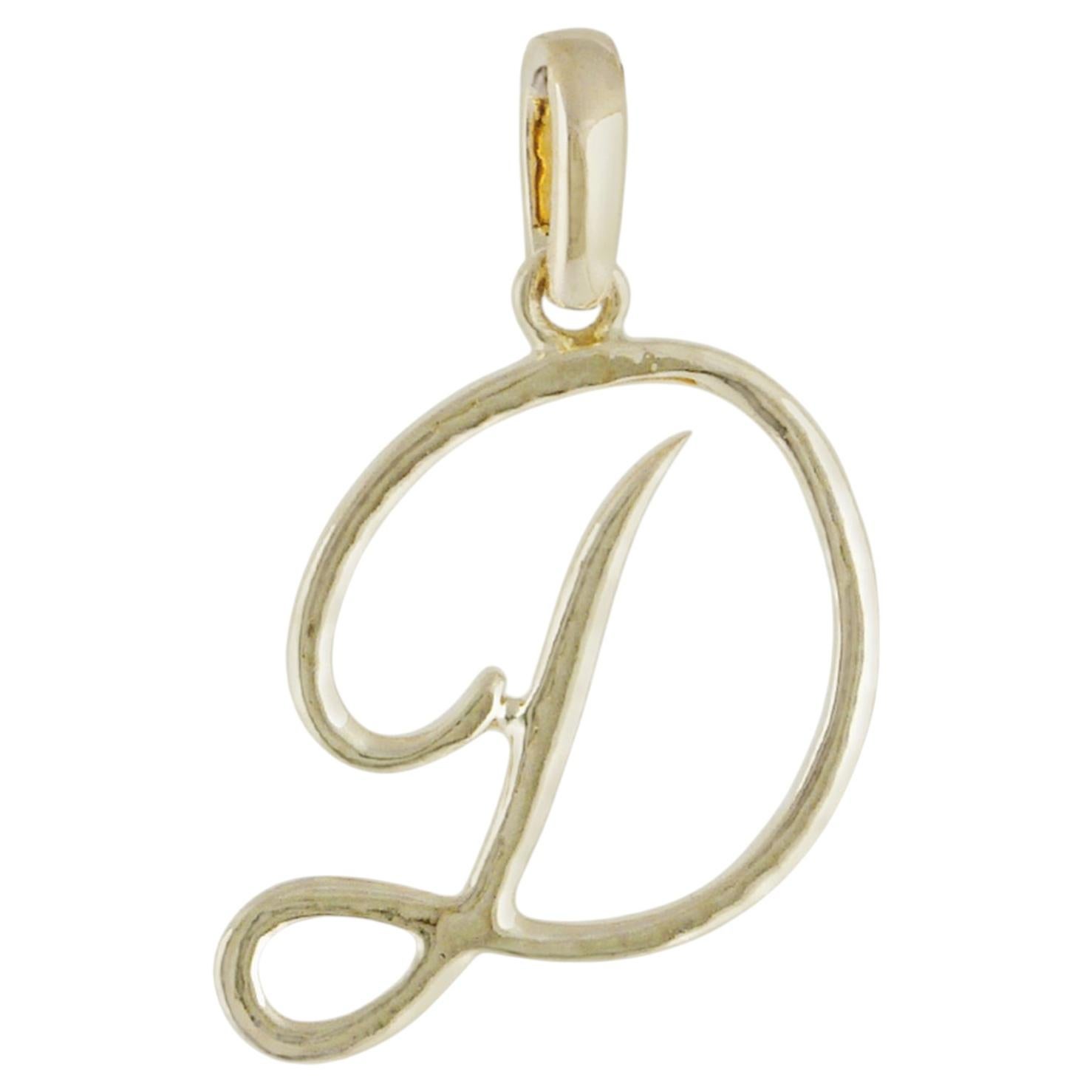 Solid 14k Yellow Gold D Initial Charm Pendant D Letter Fine Jewelry