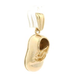 Solid 14k Yellow Gold Detailed Baby Shoe Lucky Charm Pendant w/ Bail