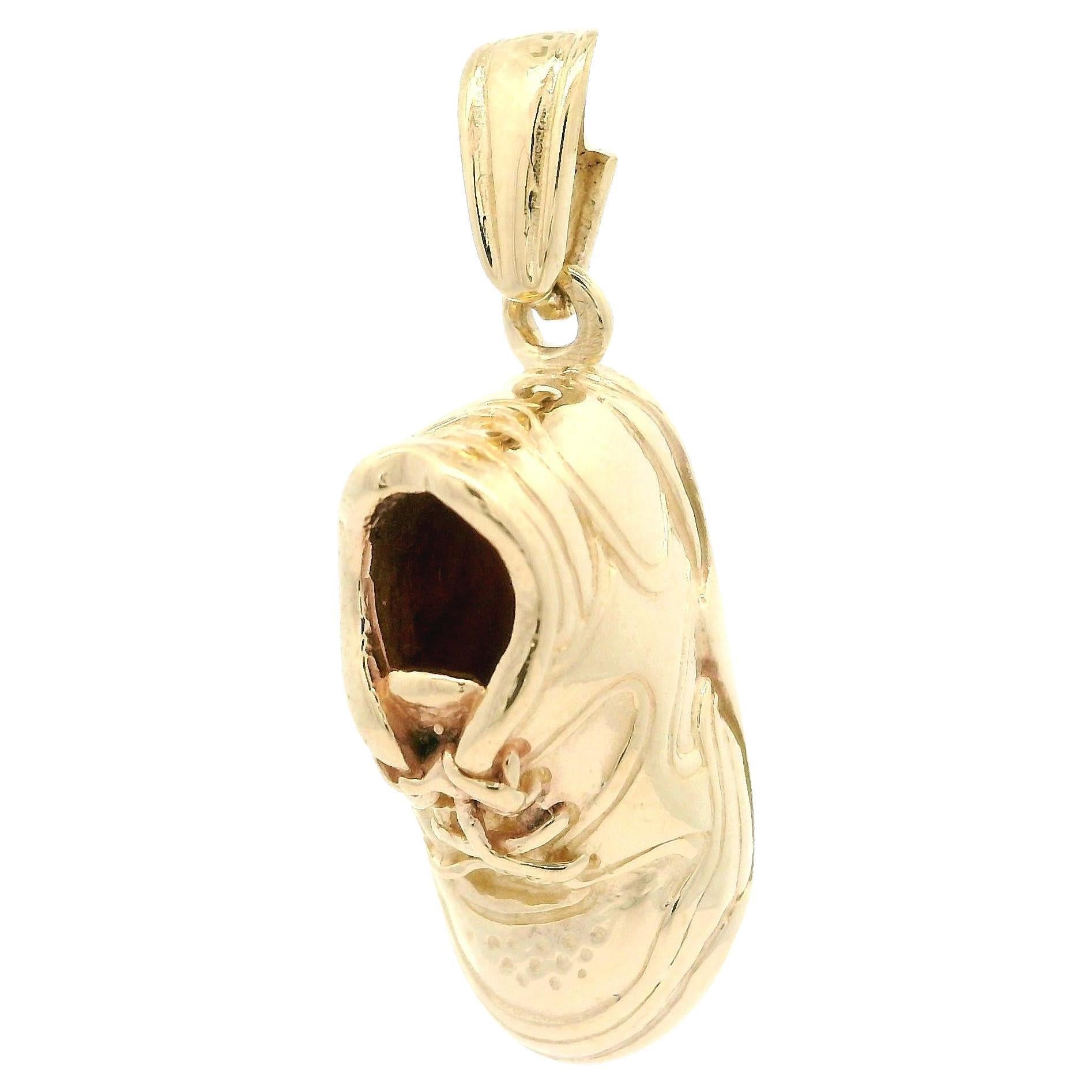 Solid 14k Yellow Gold Detailed Sneaker Lucky Charm Pendant w/ Bail