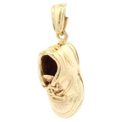 Solid 14k Yellow Gold Detailed Sneaker Lucky Charm Pendant w/ Bail