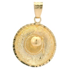 Solid 14k Yellow Gold Detailed Sombrero Hat Charm Pendant