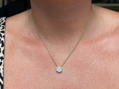 Solid 14k Yellow Gold Diamond Flower Pendant