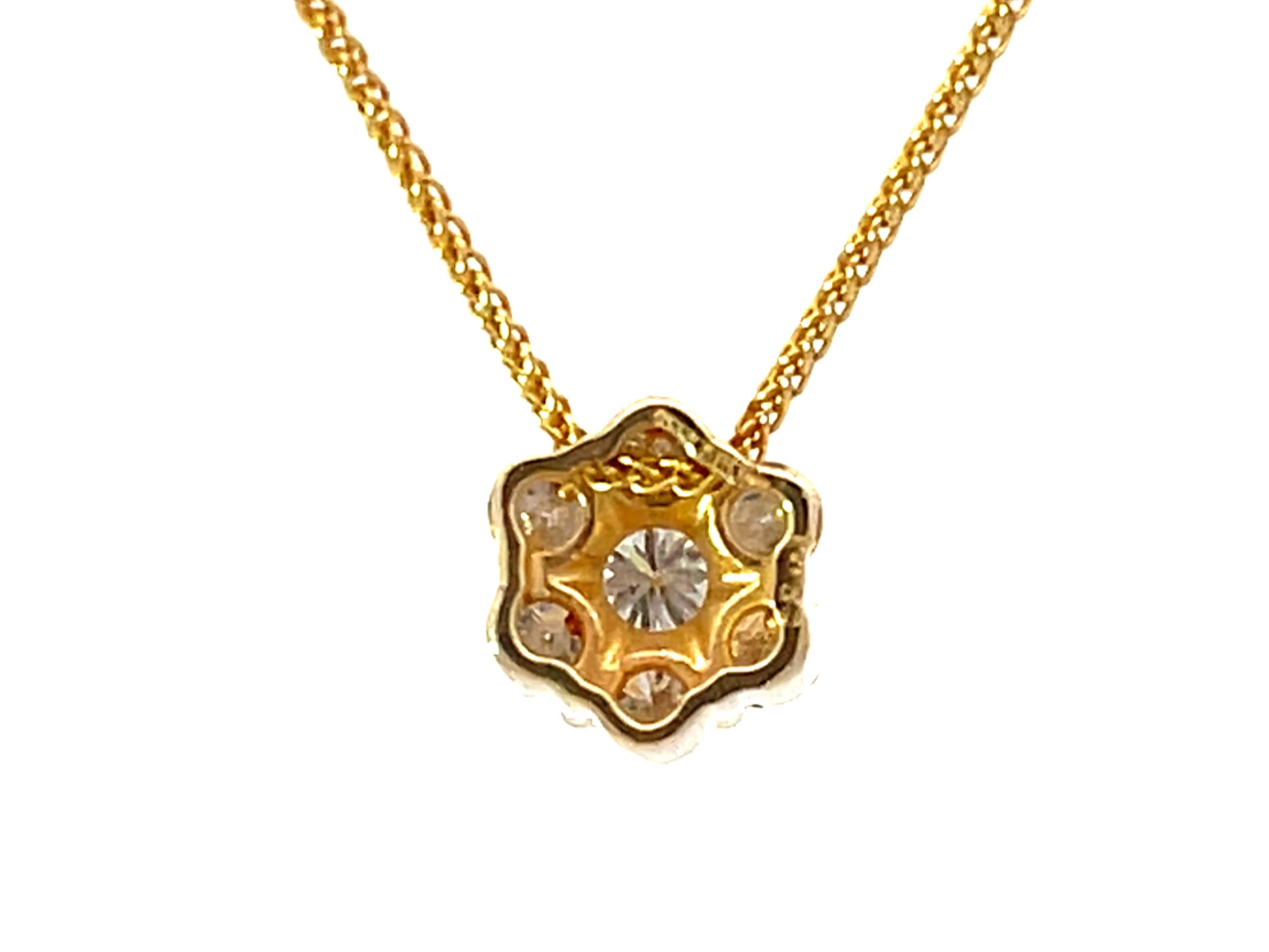 Solid 14k Yellow Gold Diamond Flower Pendant For Sale 1