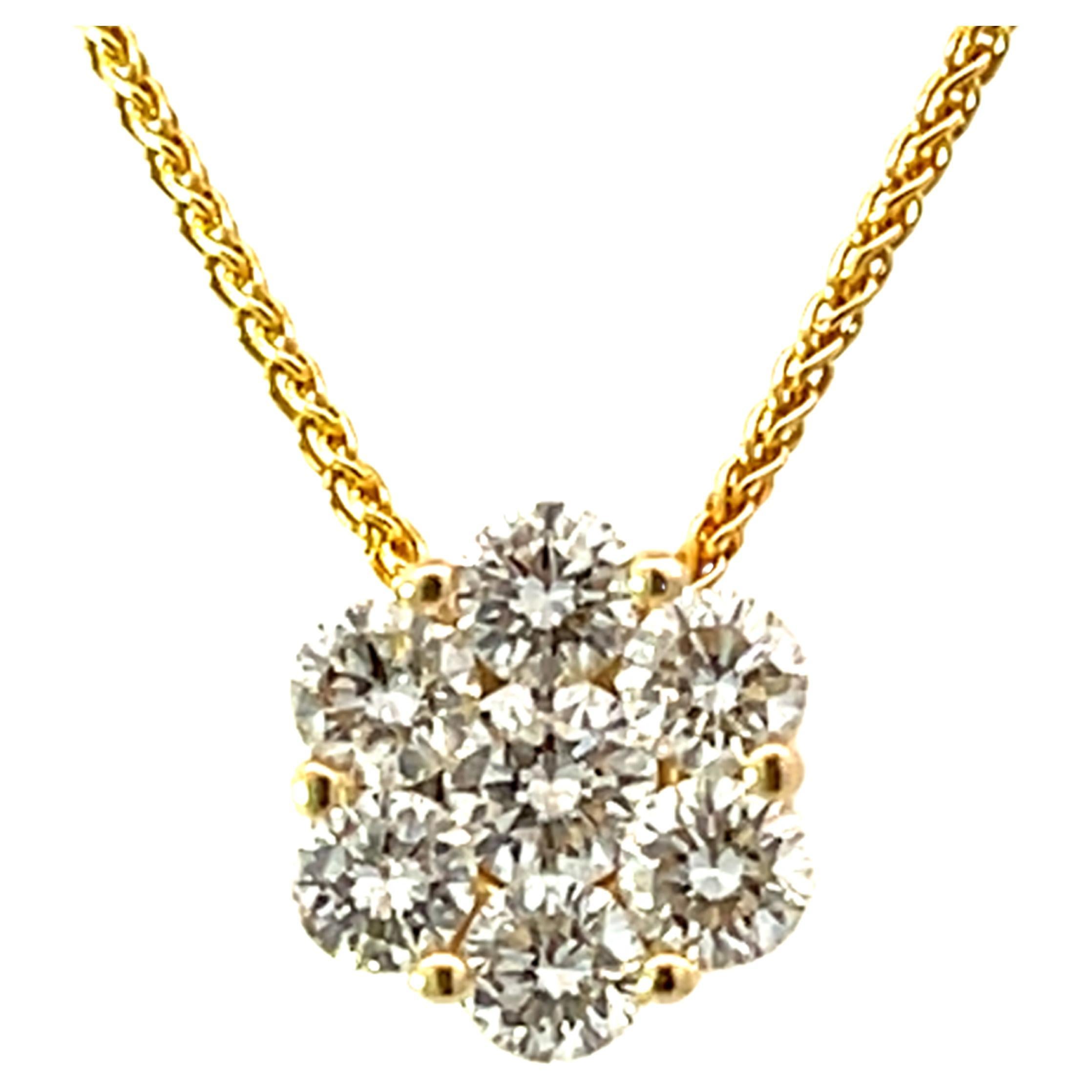 Solid 14k Yellow Gold Diamond Flower Pendant For Sale