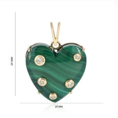 Solid 14k Yellow Gold Diamond Heart Charm Natural Malachite Gemstone Pendant