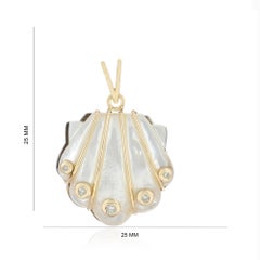 Solid 14k Yellow Gold Diamond Shell Natural Mother of Pearl Gemstone Pendant