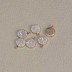 Solid 14K Yellow Gold Disc Charm Natural Diamond Pendant Handmade Fine Jewelry