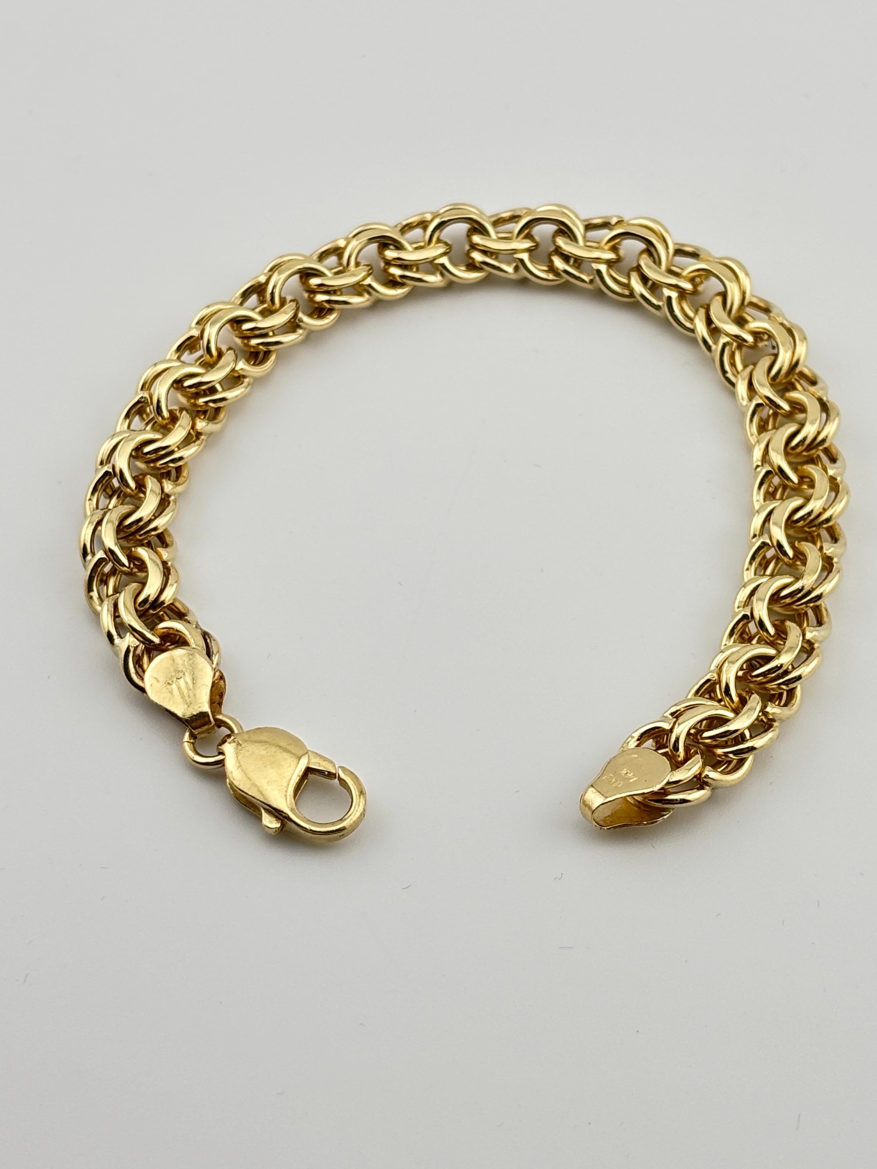 Bracelet à double maillon en or jaune 14k massif en vente 6