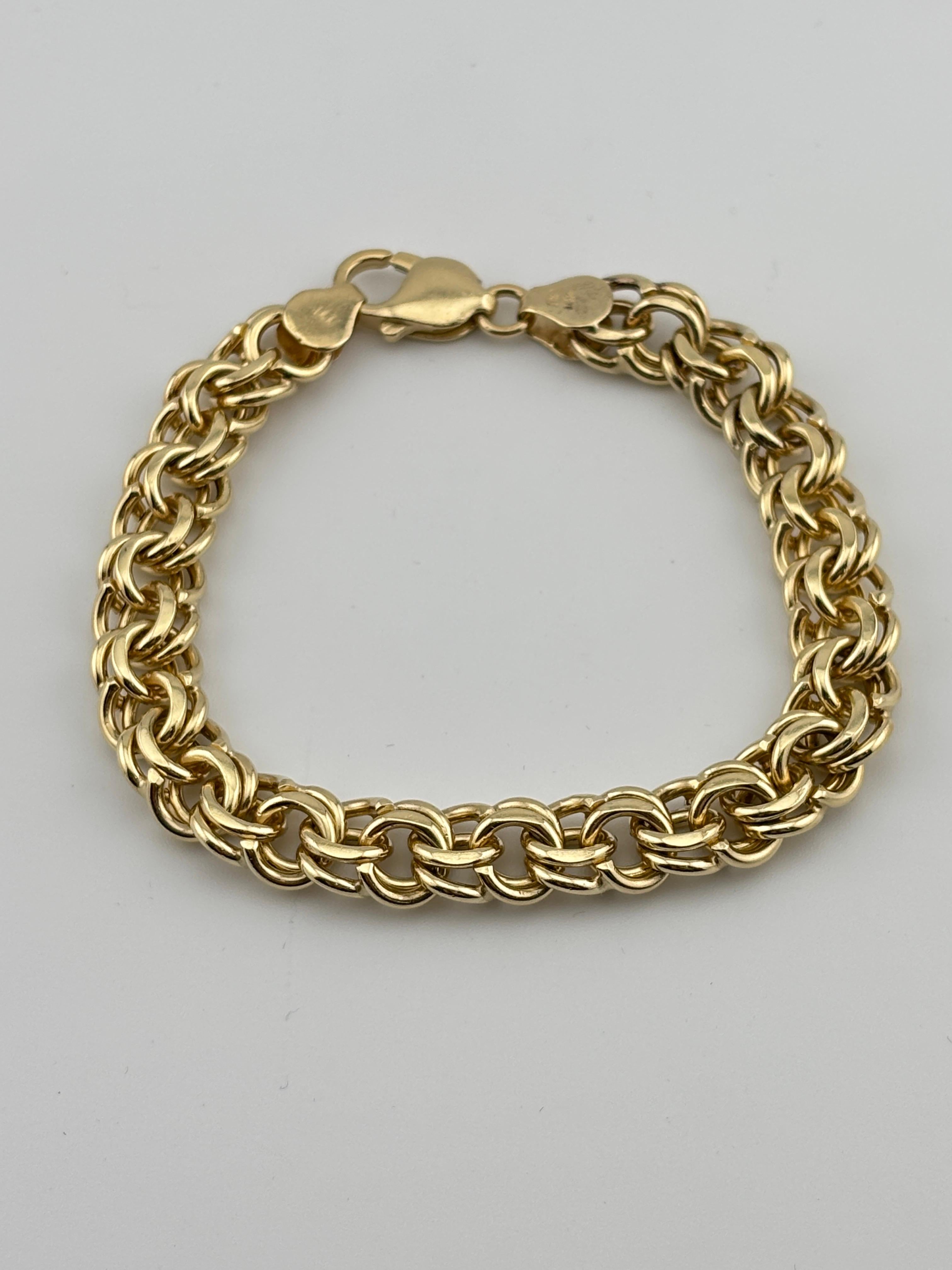 Bracelet à double maillon en or jaune 14k massif en vente 7