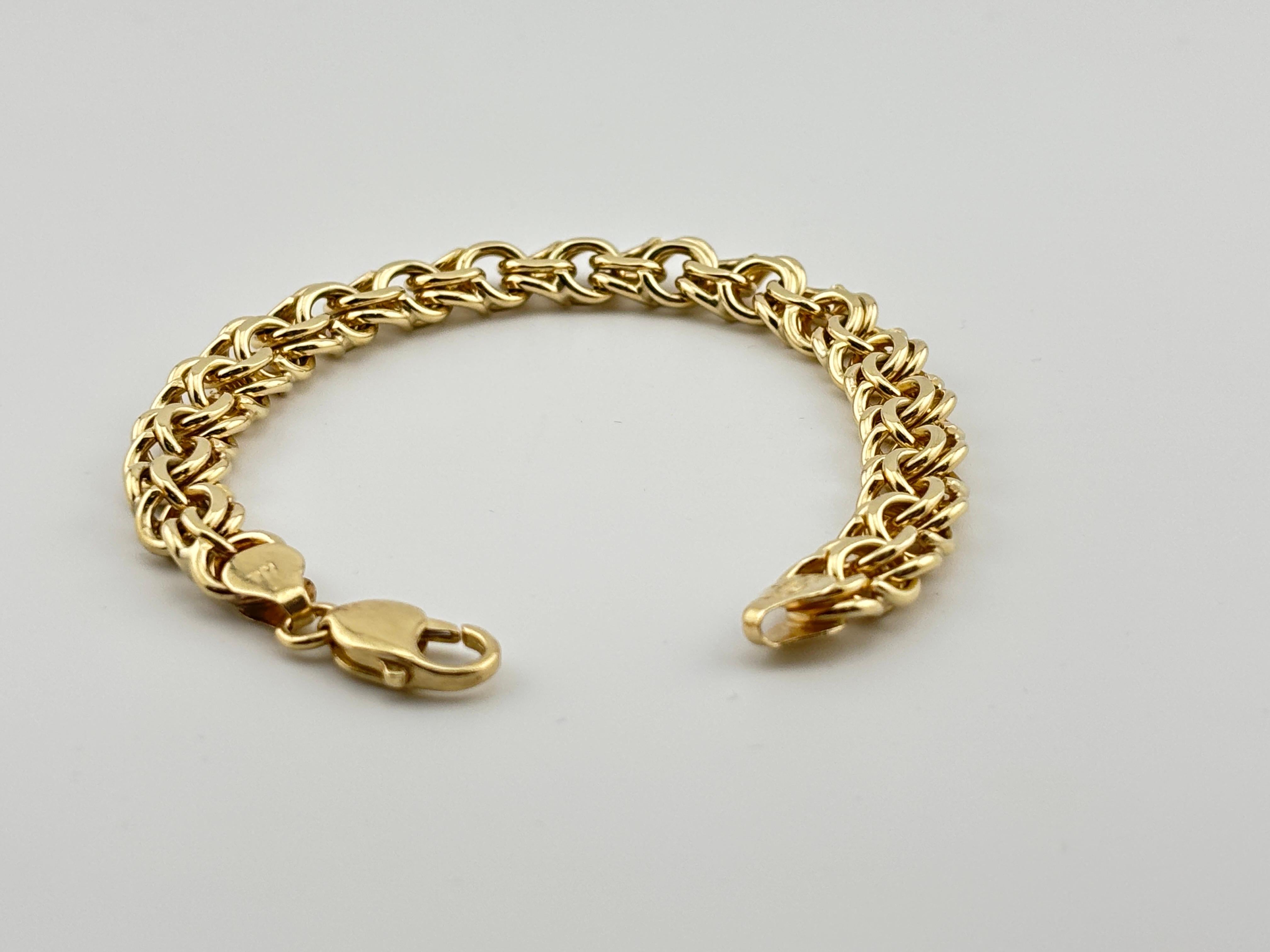 Bracelet à double maillon en or jaune 14k massif en vente 8