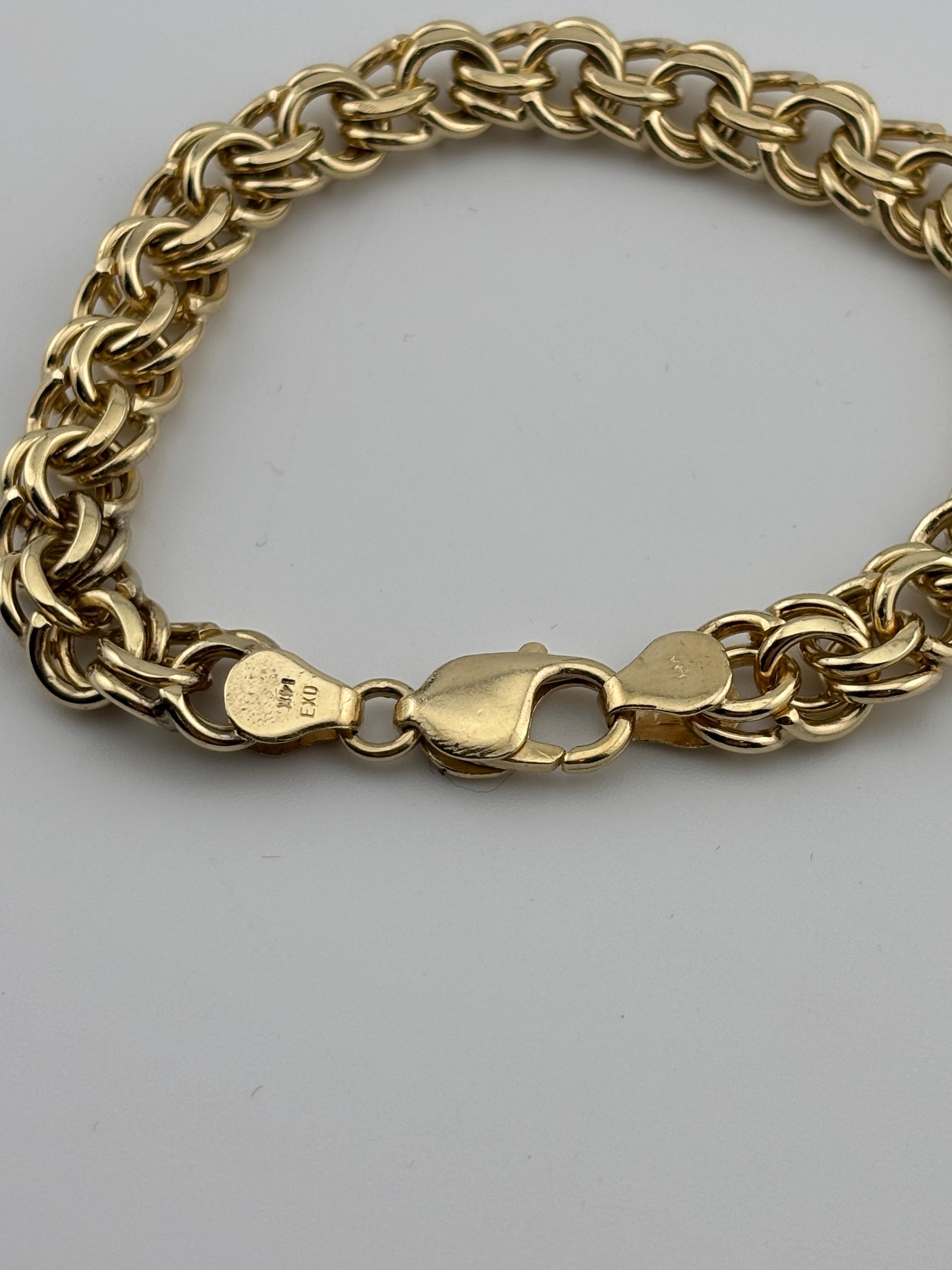 Bracelet à double maillon en or jaune 14k massif Unisexe en vente