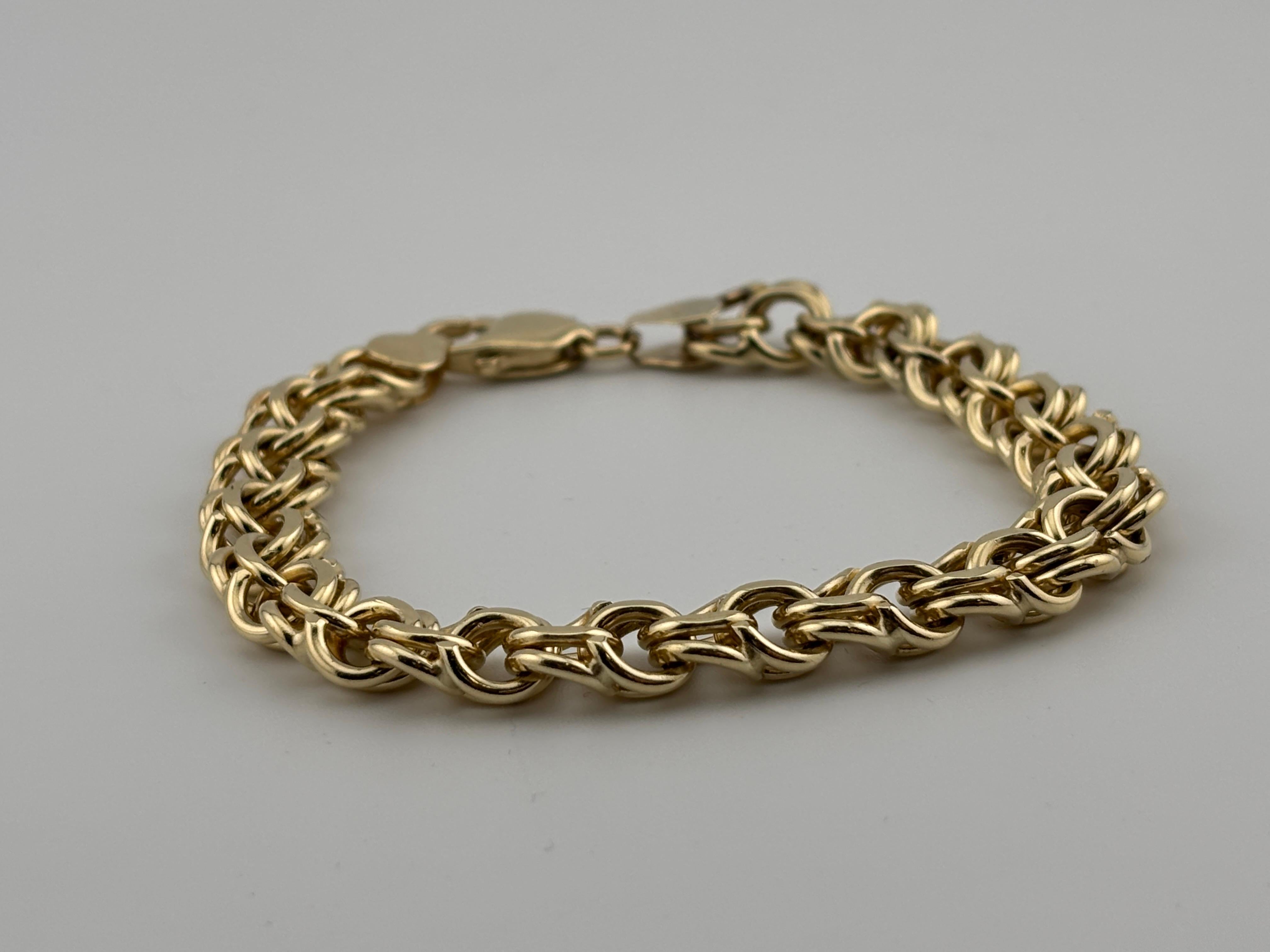 Bracelet à double maillon en or jaune 14k massif en vente 2