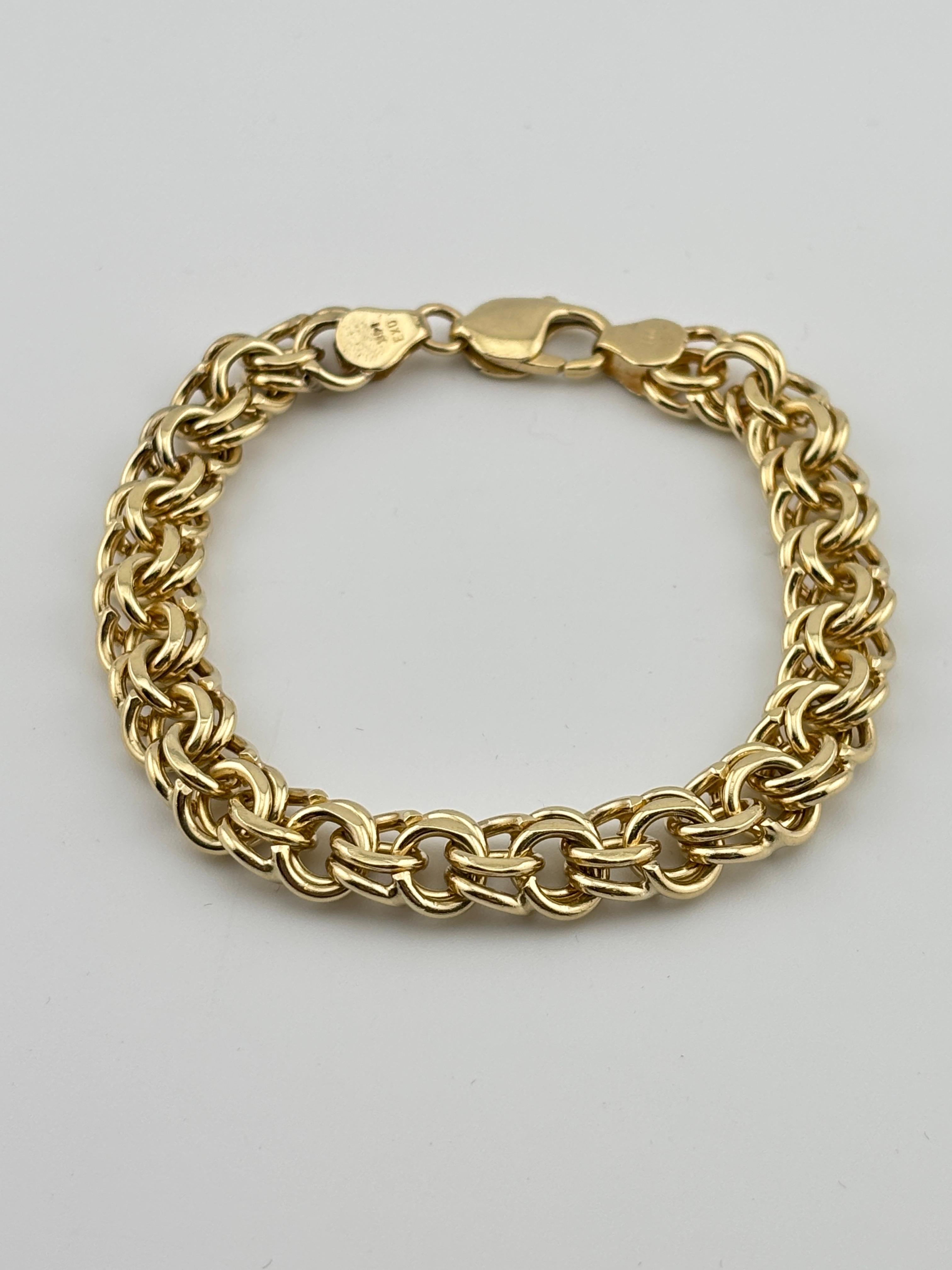 Bracelet à double maillon en or jaune 14k massif en vente 4
