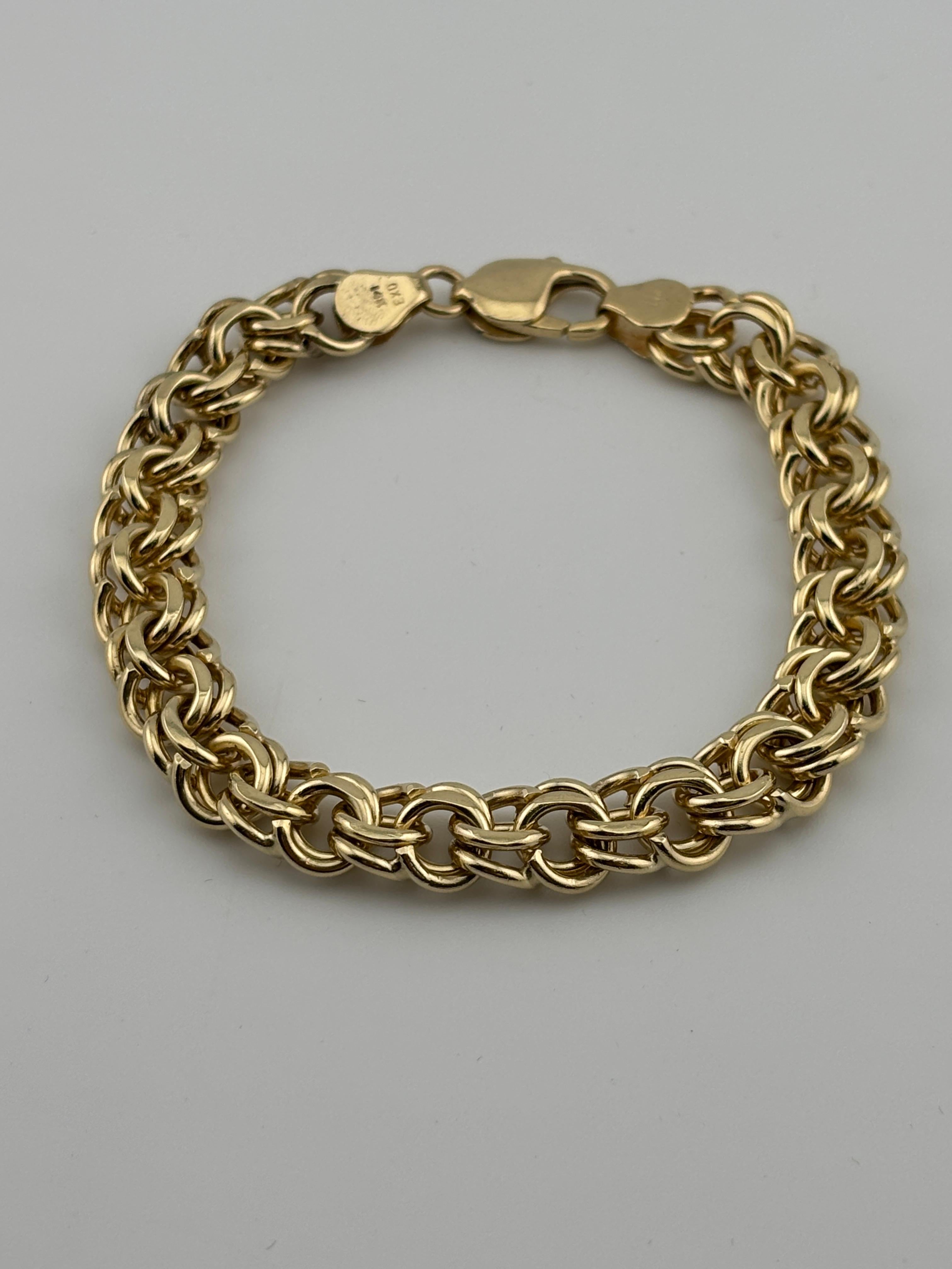 Bracelet à double maillon en or jaune 14k massif en vente 5