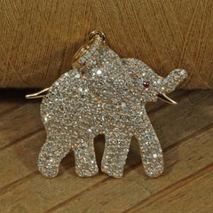 Solid 14k Yellow Gold Elephant Pendant Natural Pave Diamond Animal Jewelry