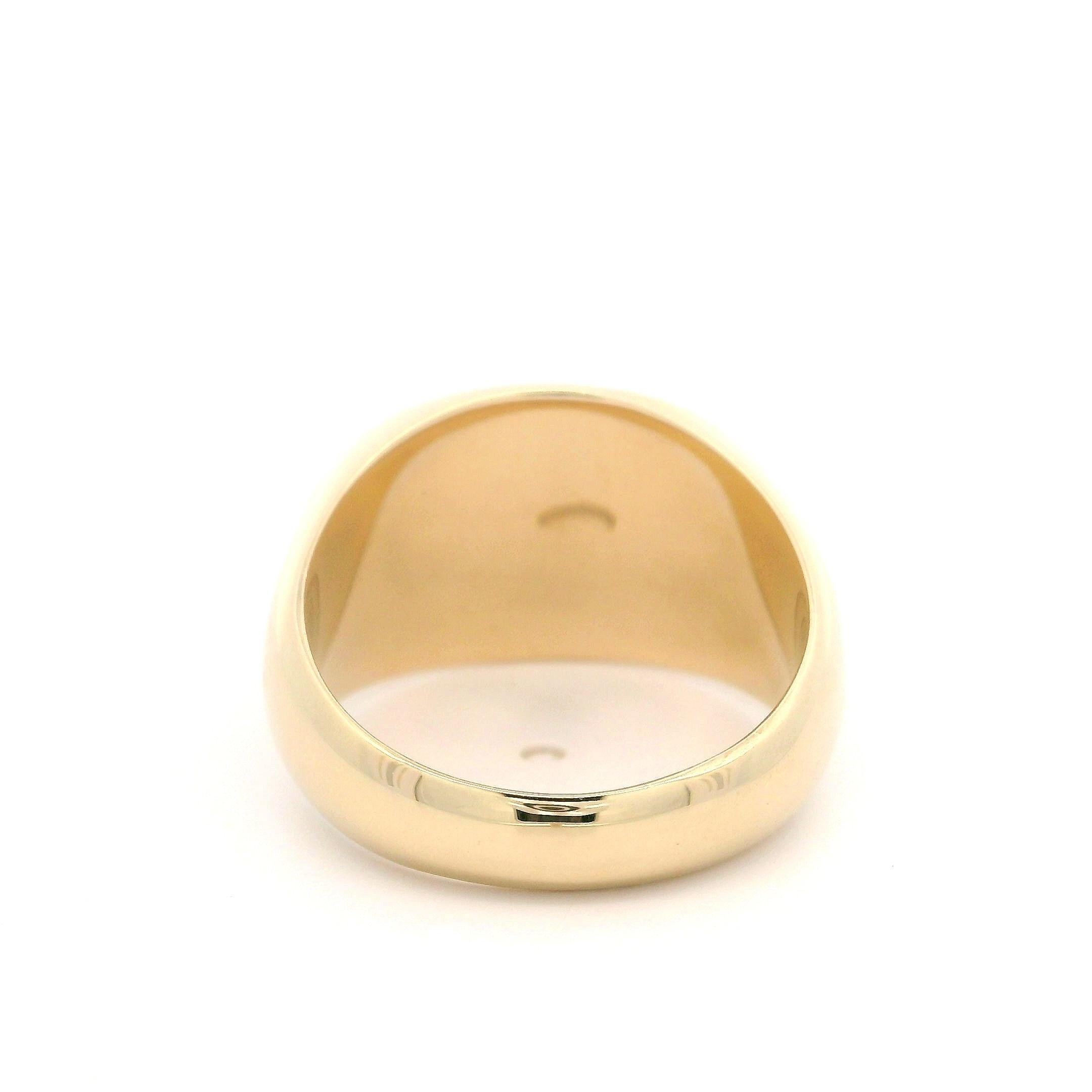 Material: Solid 14k Yellow Gold
Weight: 8.72 Grams
Ring Size: 5.5 ( fitted on finger, please contact us prior to purchase with sizing inquiries)
Ring Width: 11.8mm (0.46