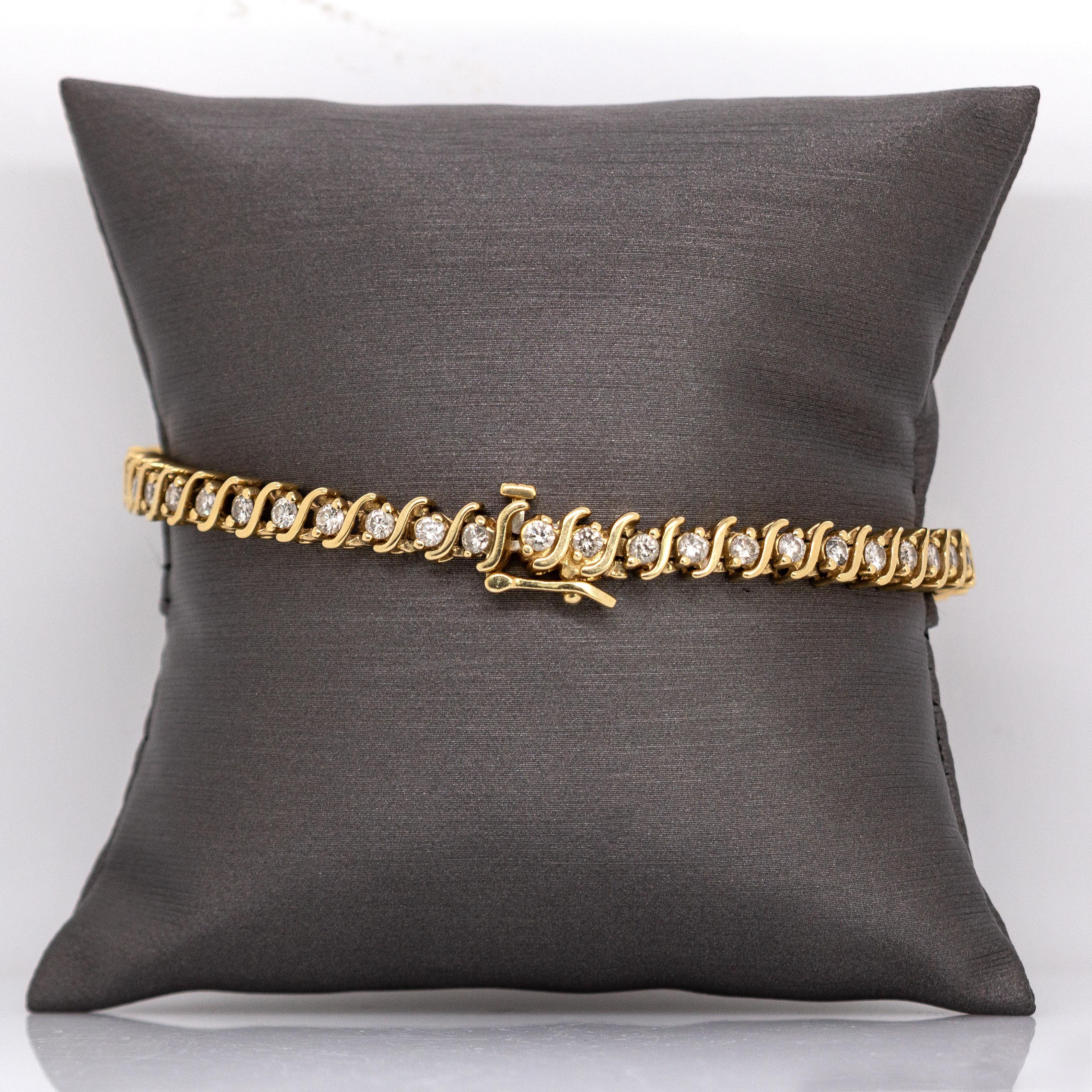 Donna Bracciale da tennis in oro giallo massiccio 14K con diamanti naturali  Chiusura a scatola chiusa in vendita