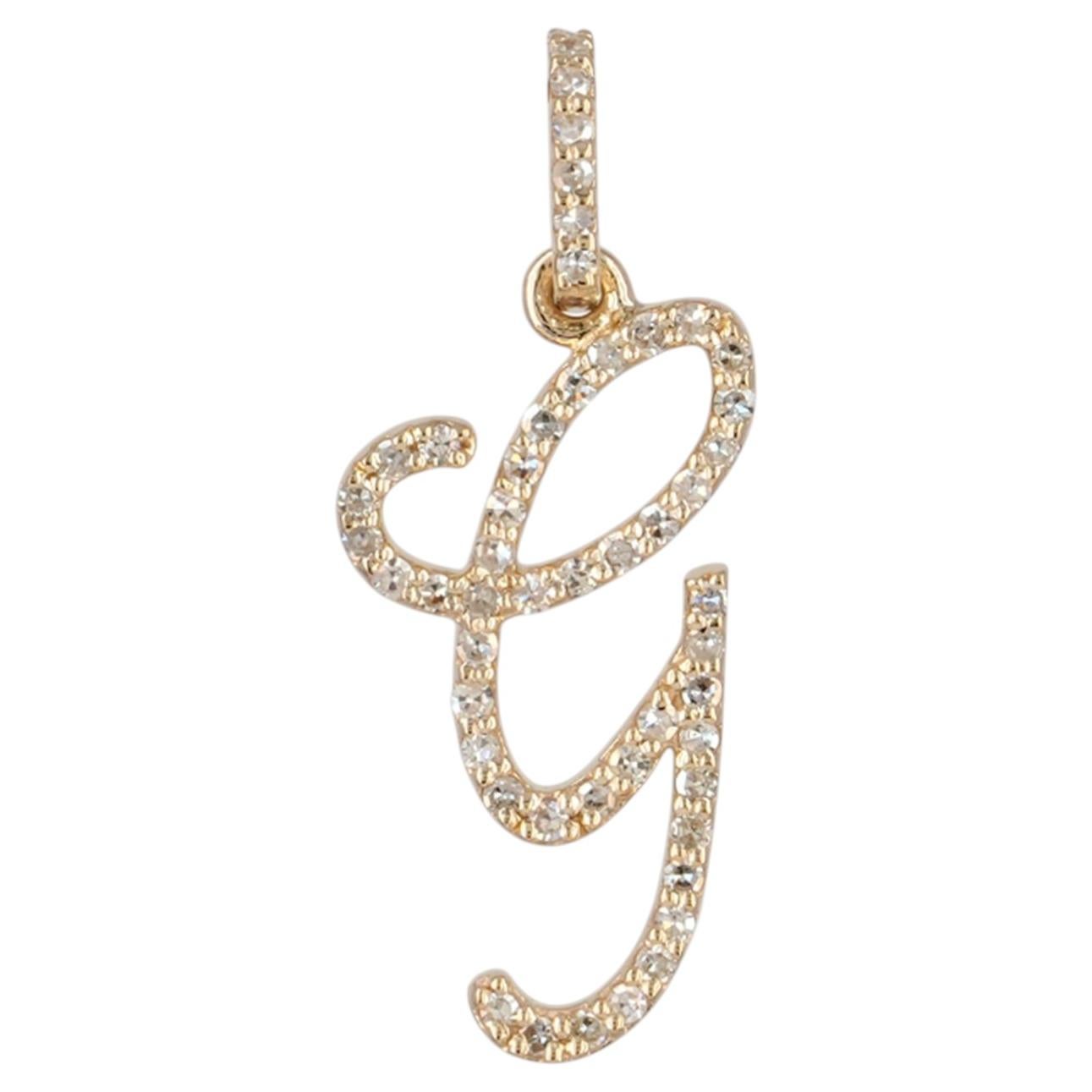 Solid 14K Yellow Gold G Initial Pendant Diamond Charm Personalised Jewelry For Sale