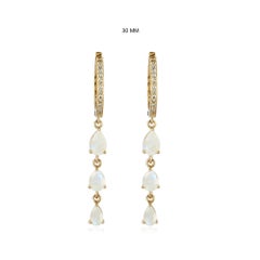Solid 14k Yellow Gold Genuine Diamond Natural Rainbow Moonstone Studs Earrings