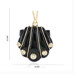 Solid 14k Yellow Gold Genuine Diamond Shell Pendant Black Onyx Gemstone Jewelry