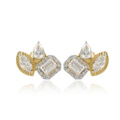 Solid 14k Yellow Gold Genuine G/Si White Diamond Designer Earring Studs Jewelry