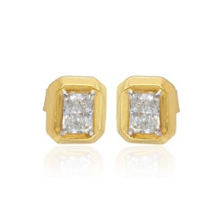 Orecchini a bottone in oro giallo massiccio 14k con diamanti bianchi autentici G/Si – Gioielleria di pregio
