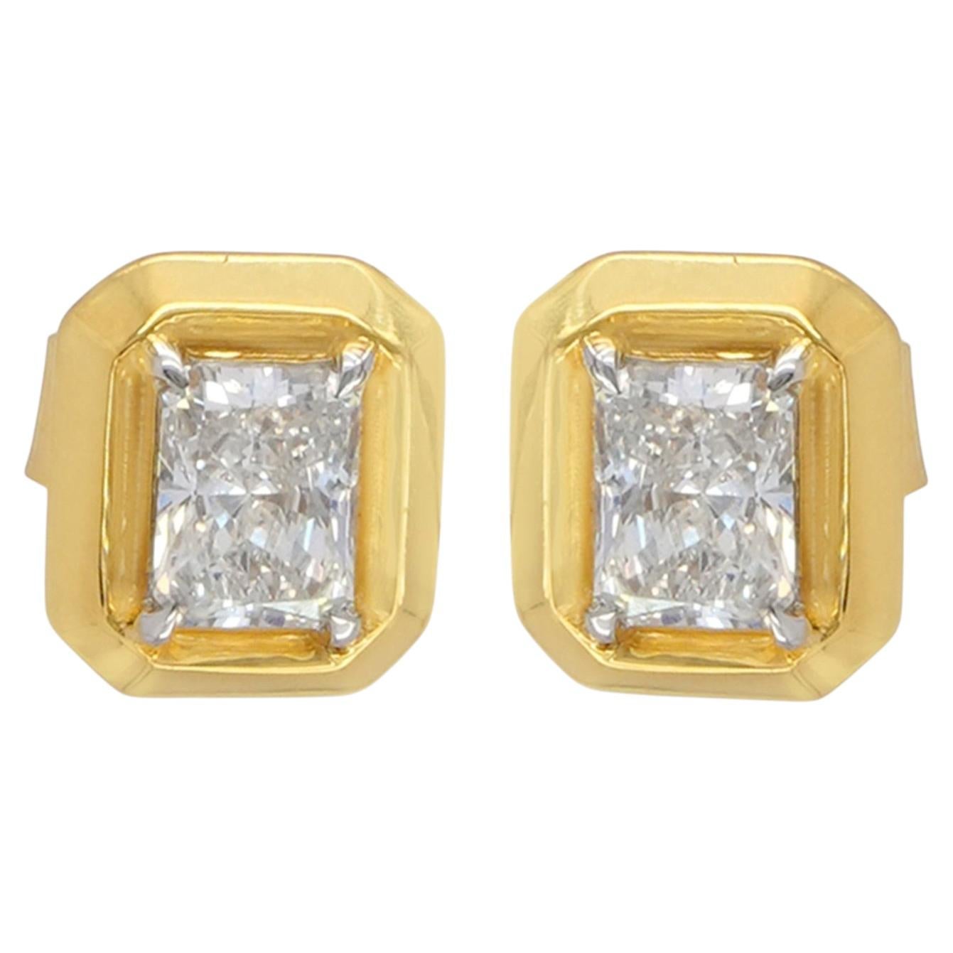 Solid 14k Yellow Gold Genuine G/Si White Diamond Studs Earring Fine Jewelry