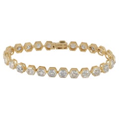 Pulsera tipo «tenis» de oro amarillo macizo de 14k con diamantes blancos auténticos G/Si. Joyería fina