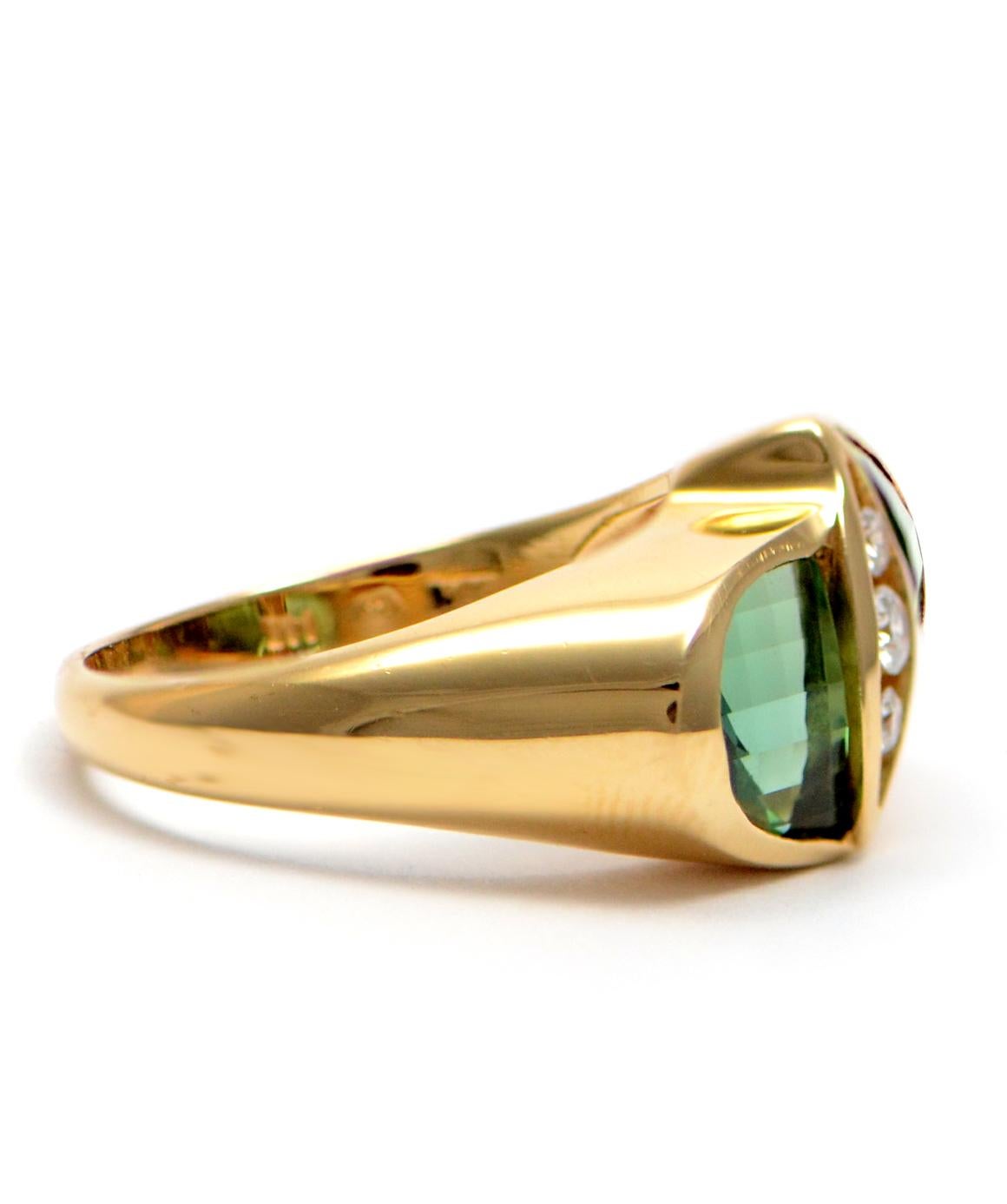 Women's or Men's Solid 14 Karat Gold Genuine Green Tourmaline and Natural Diamond Ring 5.9g